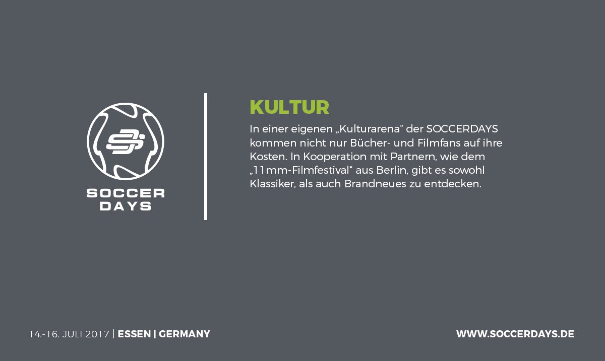 soccerdays_de's tweet photo. @lit_cam @fussballmuseum und @11mm sorgen für starkes Kulturprogramm auf den #SOCCERDAYS! 

Tickets unter https://t.co/9MCmsfAJDP https://t.co/OTk13JEQAN