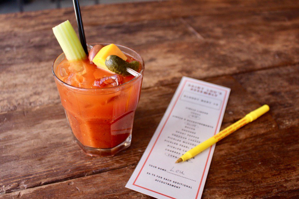 saintlouschi's tweet photo. Fan of our #MeatNThree? We have a #BloodyMaryNThree, too. Pick your 3 fave garnishes at #brunch until 3p all wknd! https://t.co/BMf2motE8a