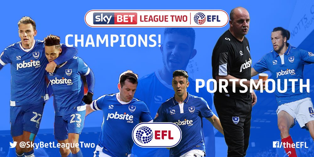 EFL (@efl) on Twitter photo CHAMPIONS! ๐
@officialpompey have done it - they are the <a href="/SkyBetLeagueTwo/">Sky Bet League Two</a> champions.
Congratulations! ๐ CHAMPIONS! ๐
@officialpompey have done it - they are the <a href="/SkyBetLeagueTwo/">Sky Bet League Two</a> champions.
Congratulations! ๐