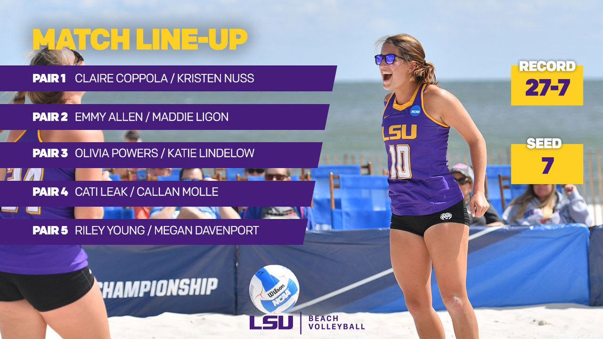LSUBeachVB's tweet photo. Here is the starting lineup for LSU! 

#ALLGeaux https://t.co/w2pSycZnzR