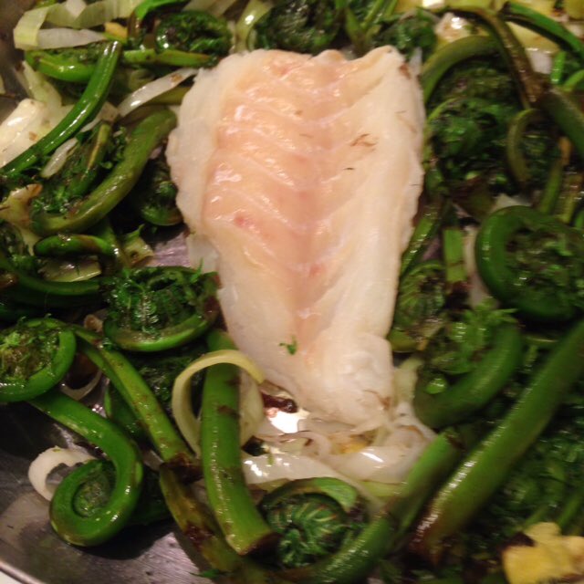 KitchenSprout's tweet photo. #HomeChef #Paleo #LightLunch #SteamedCod #Fiddleheads #Leeks #Ginger #CoconutOil #ShopLocal #GoodEats #SaturdayKitchen from .@StLawrenceMkt https://t.co/QPPq5EvNUD
