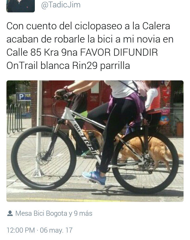 TadicJim's tweet image. 3 robos de bicicleta
Modalidad: La milenaria
6Mayo AM
Misma zona: Rosales
Solicitamos investigación de @PoliciaBogota con cámaras de la zona