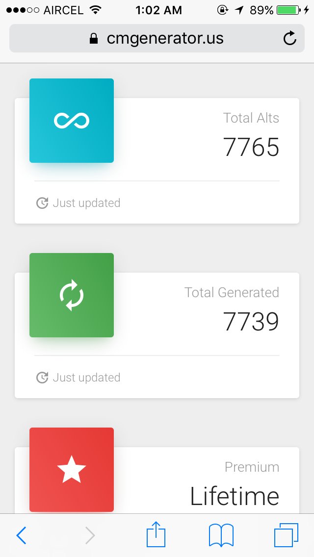 AltsGen_'s tweet image. Updated 4,000+ Accounts Today 

#CMenerator 

Subscribe Here : cmgenerator.us/purchase/ 

Enjoy :)