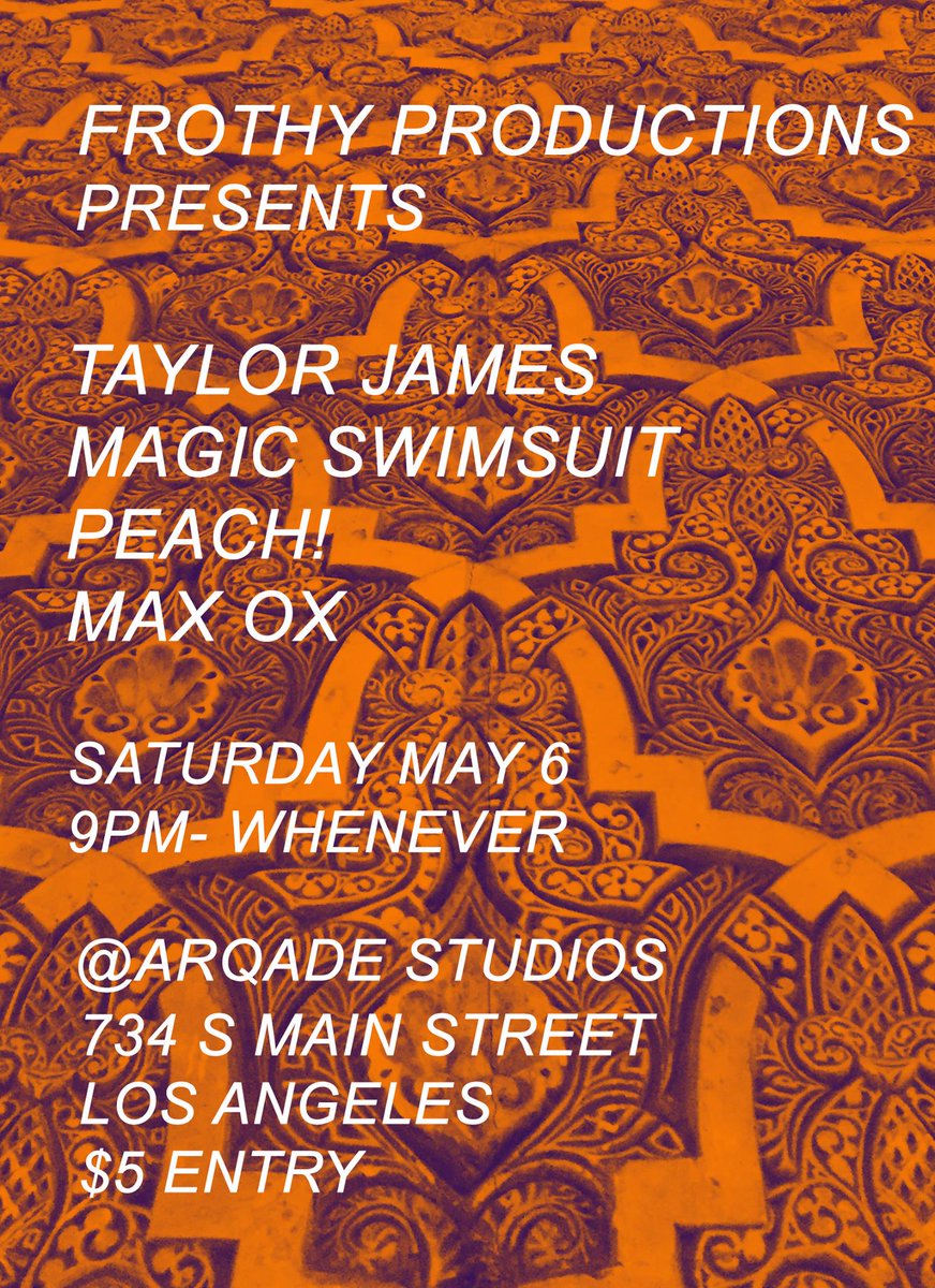 _PEACH_music's tweet photo. Tonight!!! w/@maxoxmaxox @TaylorJamesMusq  and Magic Swimsuit.
#downtownla #funk #organic #soul #local #music https://t.co/3fwHX6aTKf