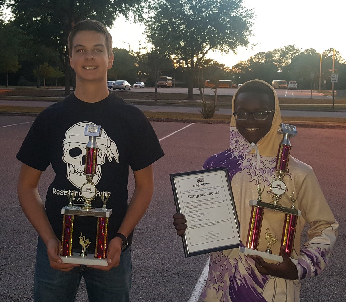 DuvalSchoolsCTE's tweet photo. The #JAXCoders won $1,000 scholarship + championship + opencup trophy + 3 medals = #proudcoaches @SumoRobotLeague @DuvalSchools @Dr_Vitti https://t.co/gTmsn169y7