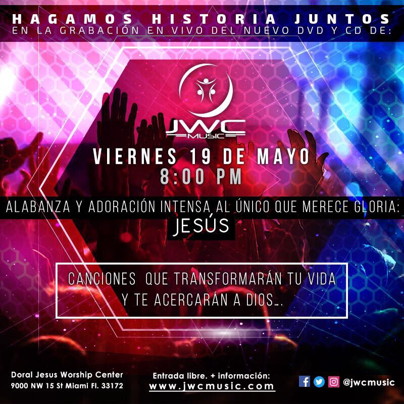 cstonemusic's tweet photo. Joel: Muy emocionado de ser parte de este gran proyecto que grabaremos en vivo desde Miami el día 19 de mayo! No se lo pierdan! #JWCmusic https://t.co/LFbiQzYayu