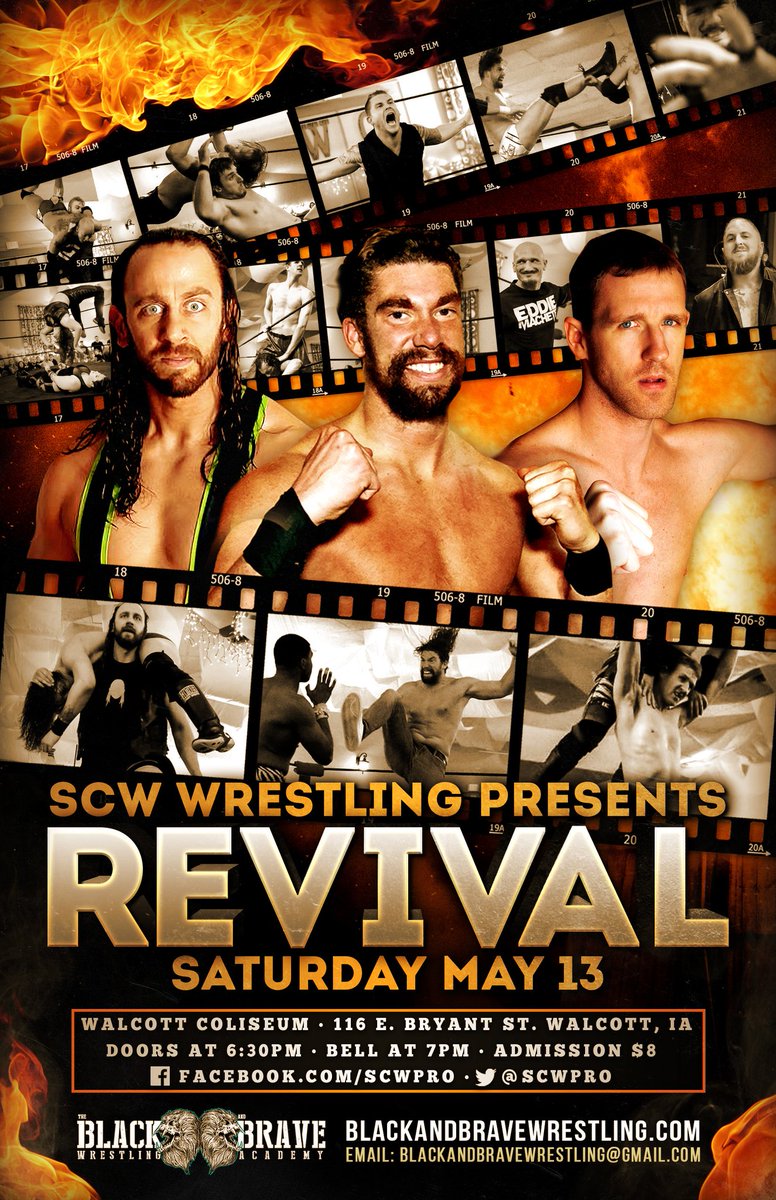 SCWPro's tweet photo. We return one week from tonight with REVIVAL! Come see all of your SCW favorites as they blow the roof off of the Walcott Coliseum! https://t.co/Xy74O4eQVi