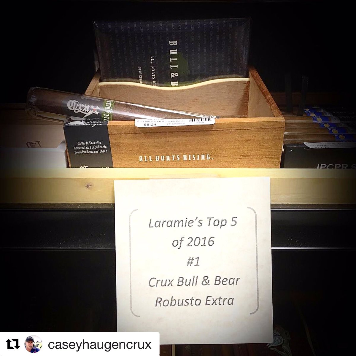 CruxCigars's tweet photo. #Repost @caseyhaugencrux
・・・
@ztcigars Laramie's #1 Cigar of 2016 @cruxcigars #bullamdbear #robustoextra #allboatsrising #ztcigars https://t.co/f6MaqnoPyh
