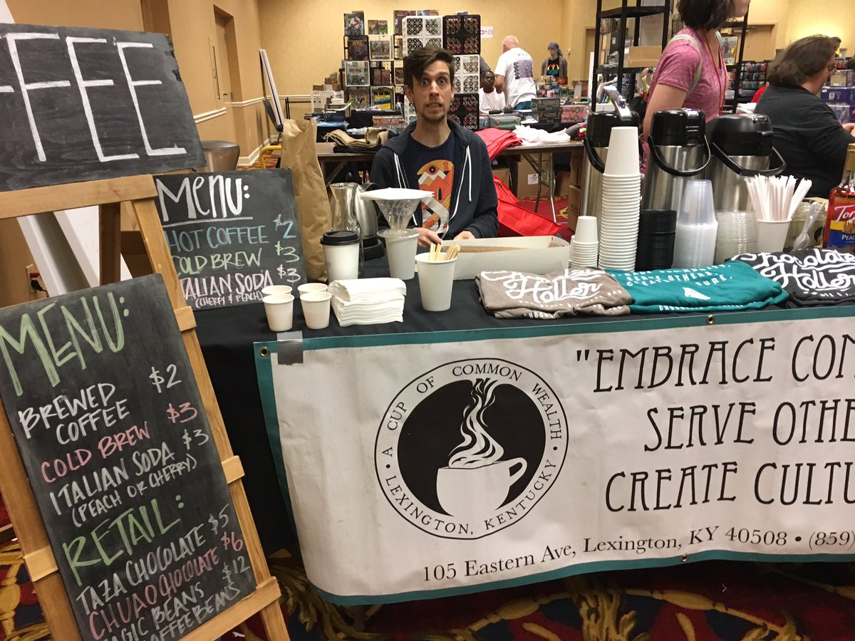 CupCommonWealth's tweet photo. We're set up this weekend at Lexicon! It's an annual tabletop board game convention, and we're dishing out coffee to all the caffeine feens. https://t.co/DFJZ2CQuDR