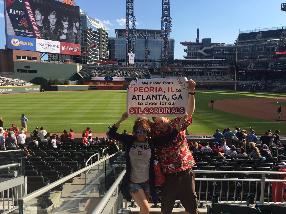 kellystix's tweet photo. We drove from #Peoria to #Atlanta to cheer on our @Cardinals! #690miles #Sec137Row16 @FSMidwest @TheCatOnFox @DannyMacTV @RickyH49 https://t.co/48zlhbQj4j