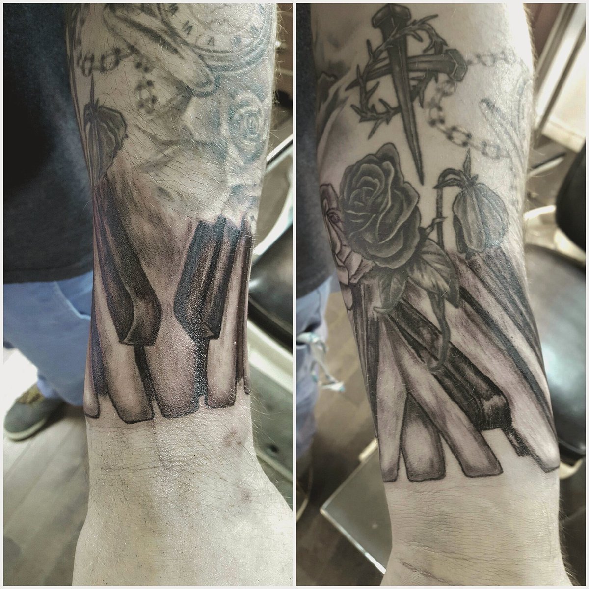 a piano key cuff i did for a sleeve #tattoo #blackandgray#toronto#art#saturday, image size:1200x1200