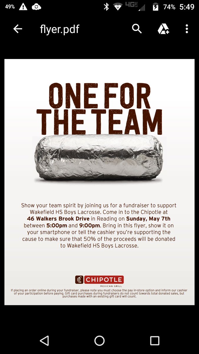 WHS Boys Lacrosse team is having a Fundraiser at Chipotle in Reading tomorrow 5:00-9:00