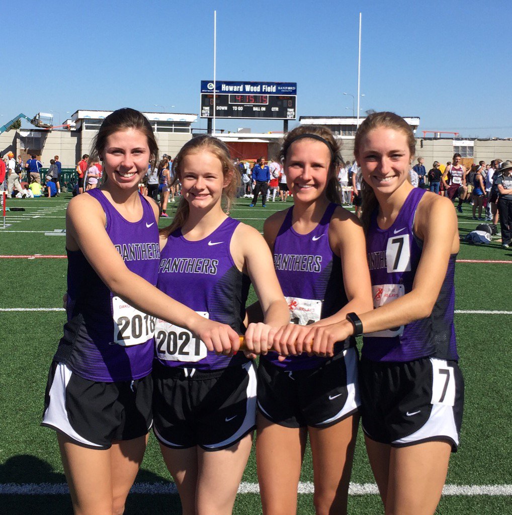 track_dv's tweet photo. Congrats to the girls medley relay team on running a state qualifying time at the Howard Wood Relays! #DVTrack💜 https://t.co/0MuUEcBBrU