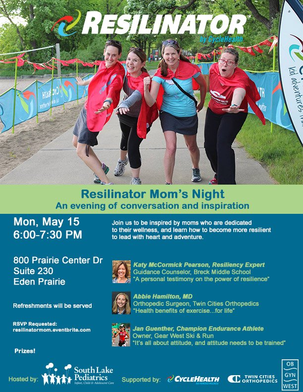 twincitiesortho's tweet photo. Dr. Abbie Hamilton discusses exercise and injury prevention @CycleHealth #Resilinator Moms' Night. Register: https://t.co/MjQfpQYYqG https://t.co/RbeUYrVijW