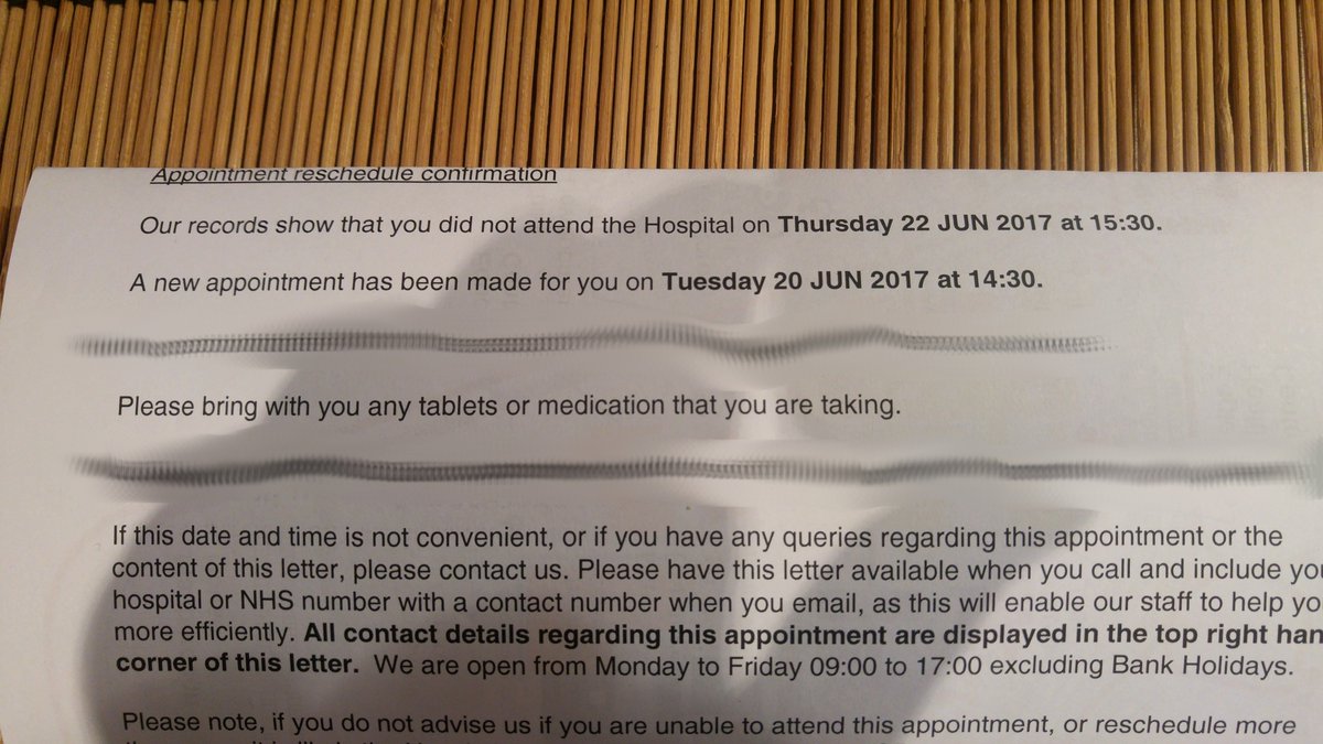 MattBowmanUK's tweet photo. Our records show that you didn't attend a hospital appointment scheduled for 47 days in the future. #PreexistingCondition #NHS #timetravel https://t.co/vKWKvc0l6K