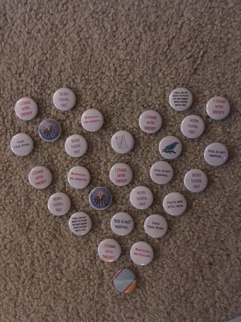 ActTogetherUV's tweet photo. When they try to come for one of your own but you have access to a button maker.... #craftivism #TheResistanceIsHandmade #IStandWithSherry https://t.co/Vap28MIcJC