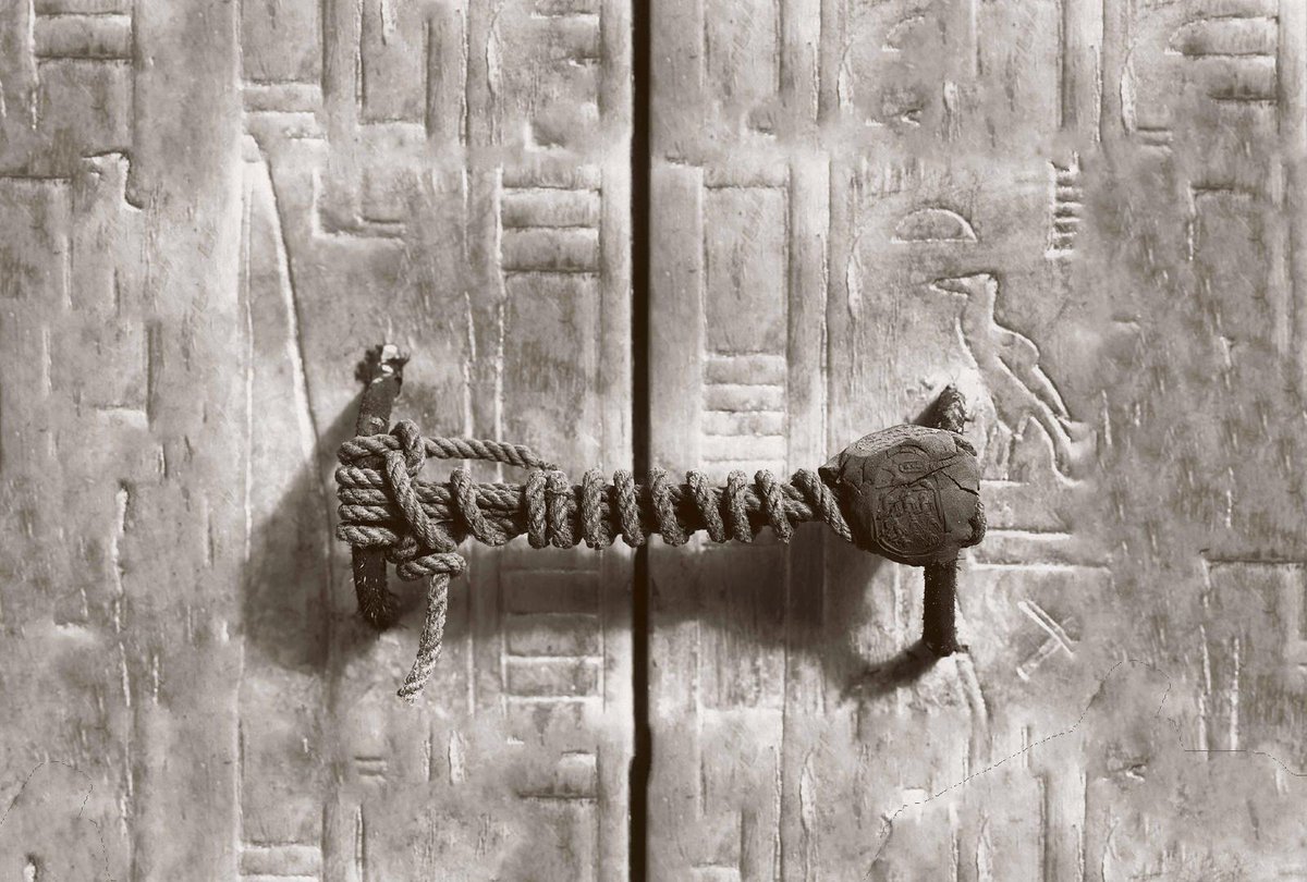HowThingsWere's tweet image. The 3245 year old seal on Tutankhamun's tomb before it was broken (1922)