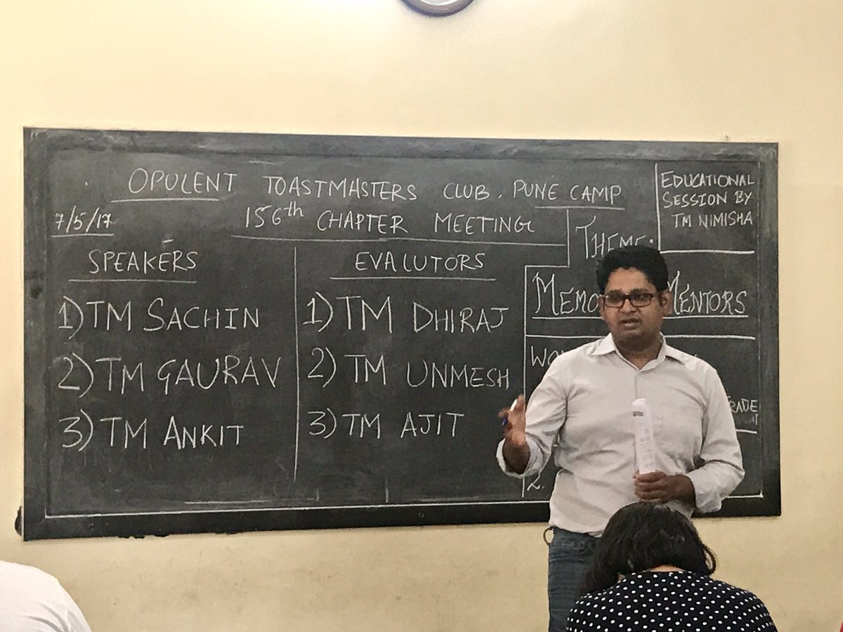 TMCPCamp's tweet image. Theme for 156th Chapter meeting of Opulent Toastmasters Club of Pune Camp is Memorable Mentors.