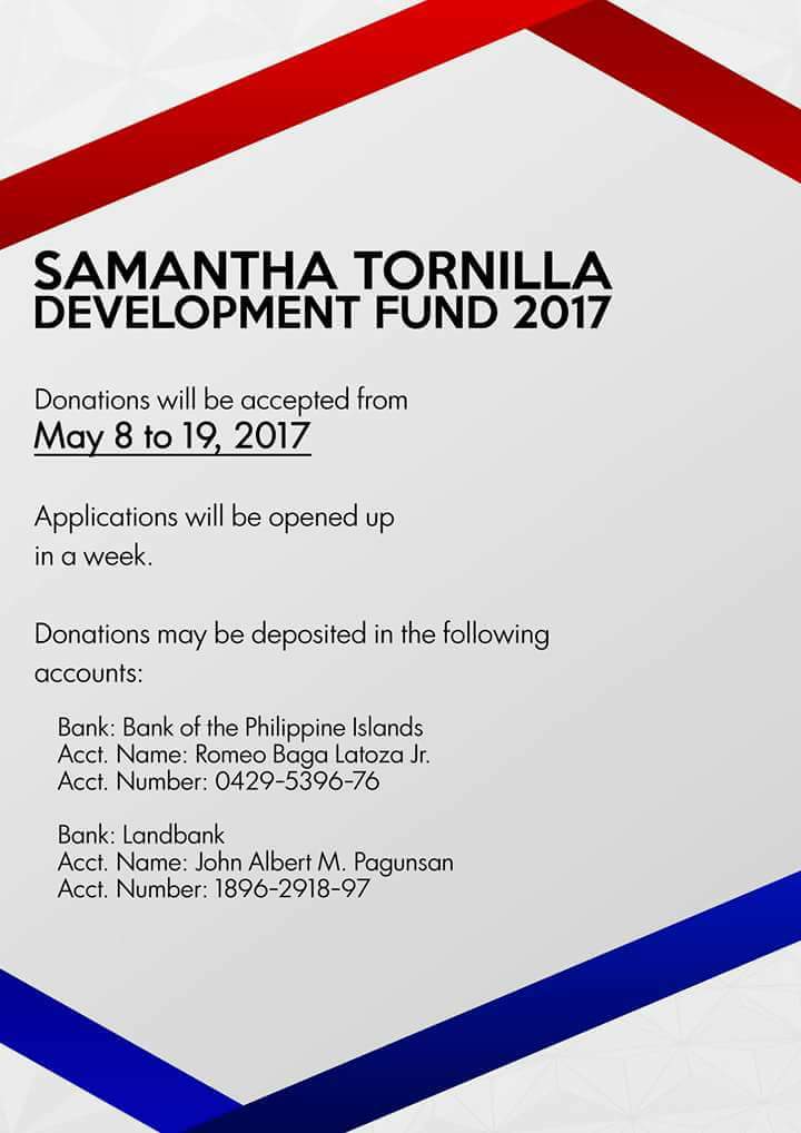 debateph's tweet photo. The Samantha Tornilla Development Fund is back! Please refer to the PDU group for more details. https://t.co/cdxW84T33j