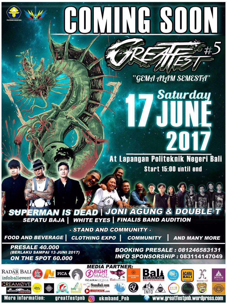 balieventinfo's tweet photo. GREATFEST 5 "Gema Alam Semesta" #bali #balievent https://t.co/p2pba0c7iq https://t.co/YiWCgmeMUJ