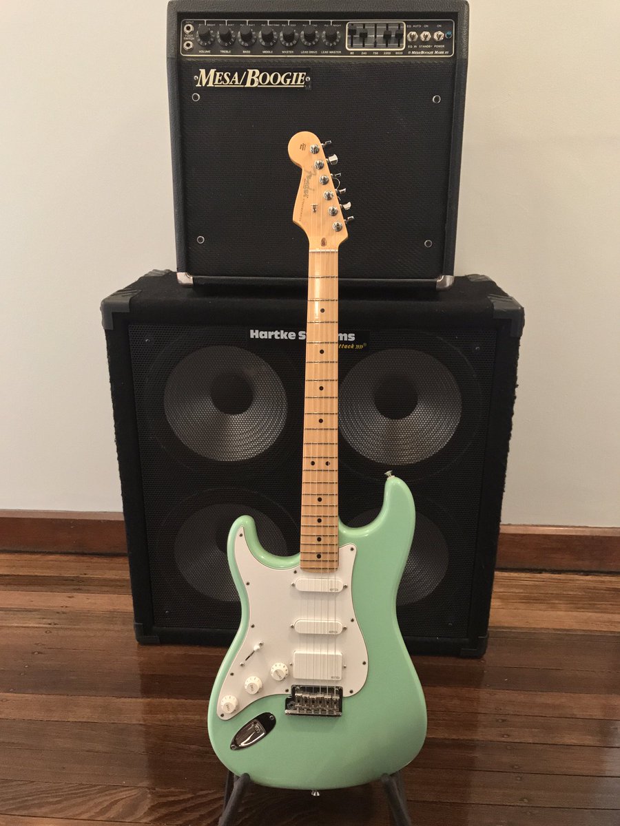 My #Strat has come back with some new #EMG pickups. Thanks to Neil Laughlin for doing such a great job. #guitar #Fender #MesaBoogie
