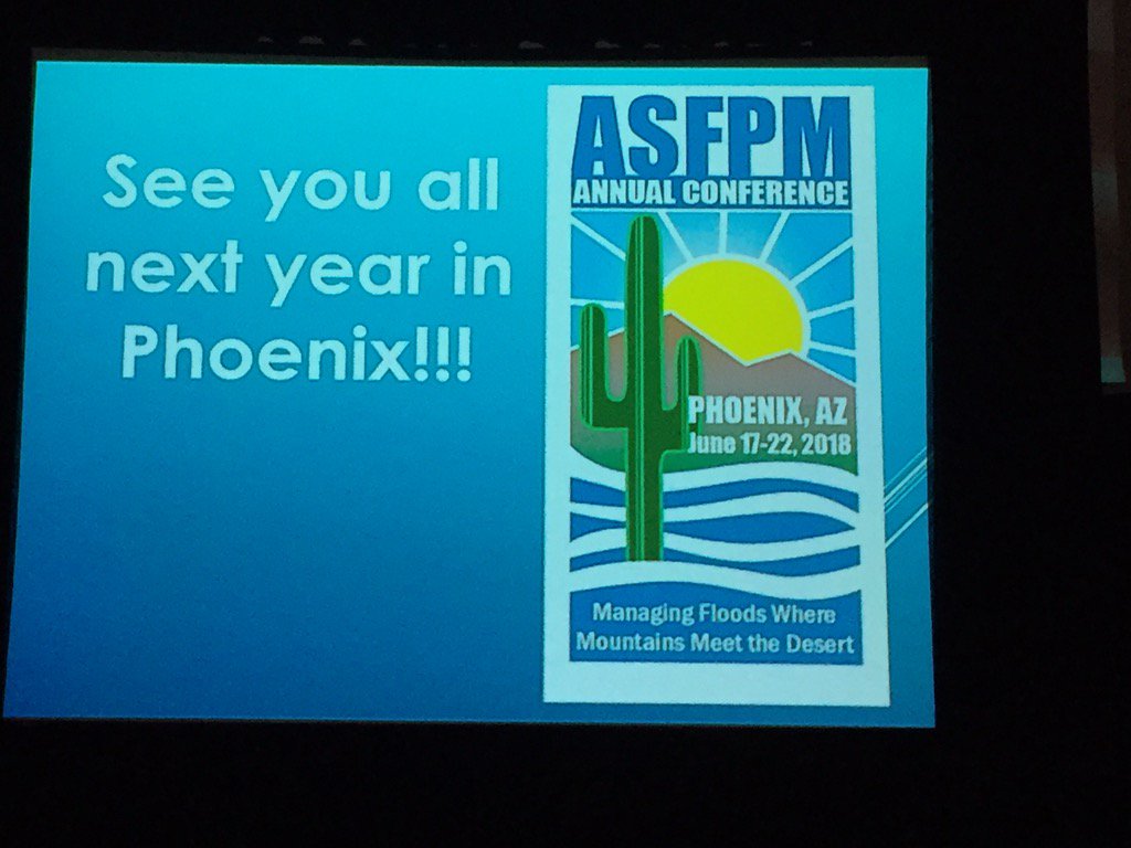 TheWaterAway's tweet photo. Thrilled to see more discussion on #risk at #ASFPM2017. keep it up and See you in Phoenix!@FloodsOrg byebye KC! https://t.co/Um5xOK4XuV