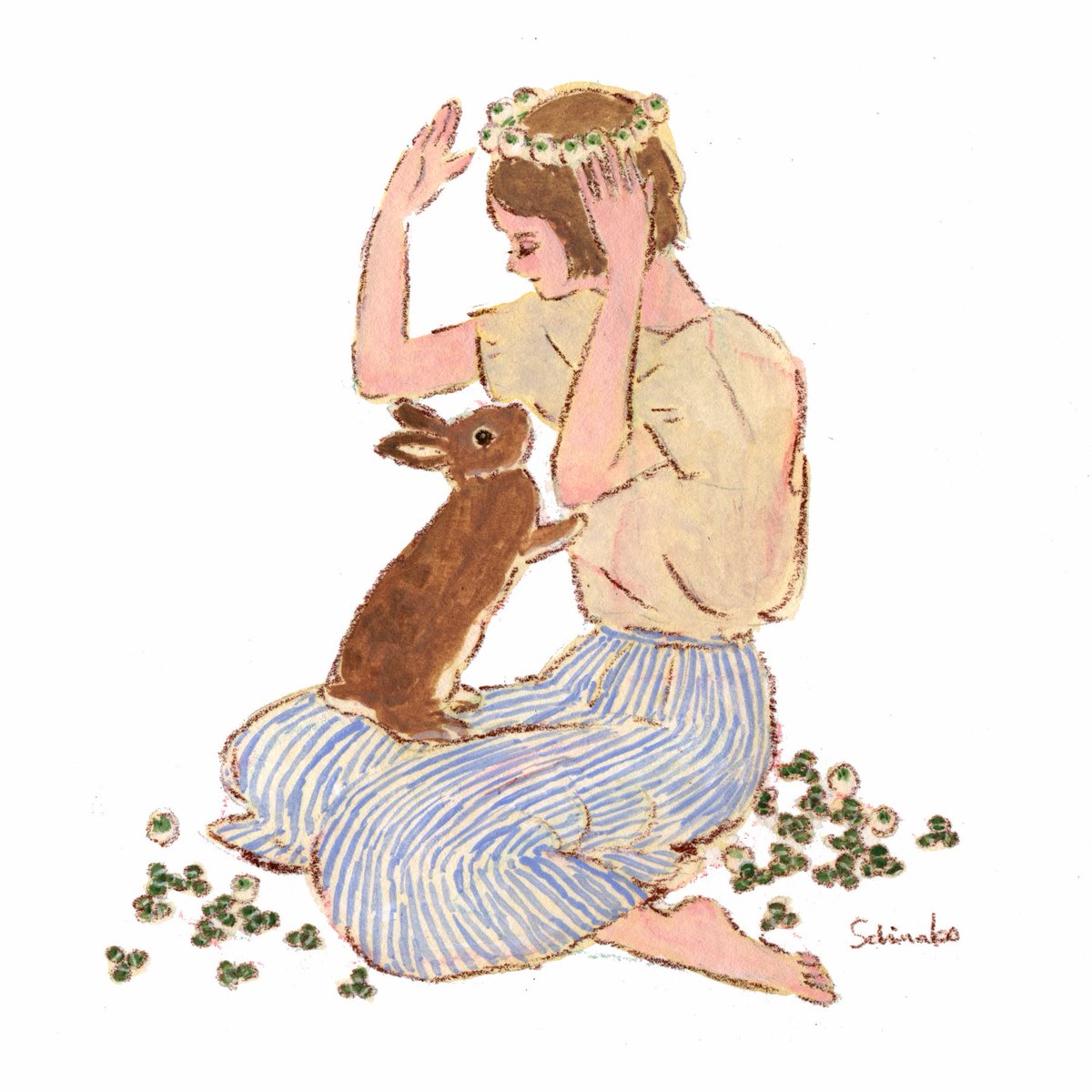 Schinako Moriyama Illustrator A Twitter シロツメクサの花かんむり うさぎ イラスト