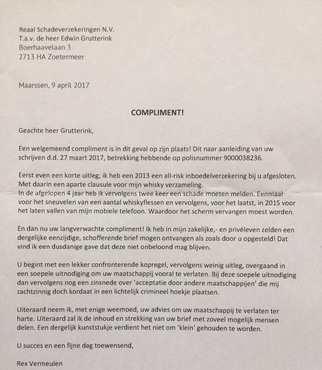 RexVer's tweet image. Actie en reactie. Let wel: ca E 400p/j betalen. 2 claims in 4 jaar ca E 900. Reaal specialist in incasseren. Niet in verzekeren.