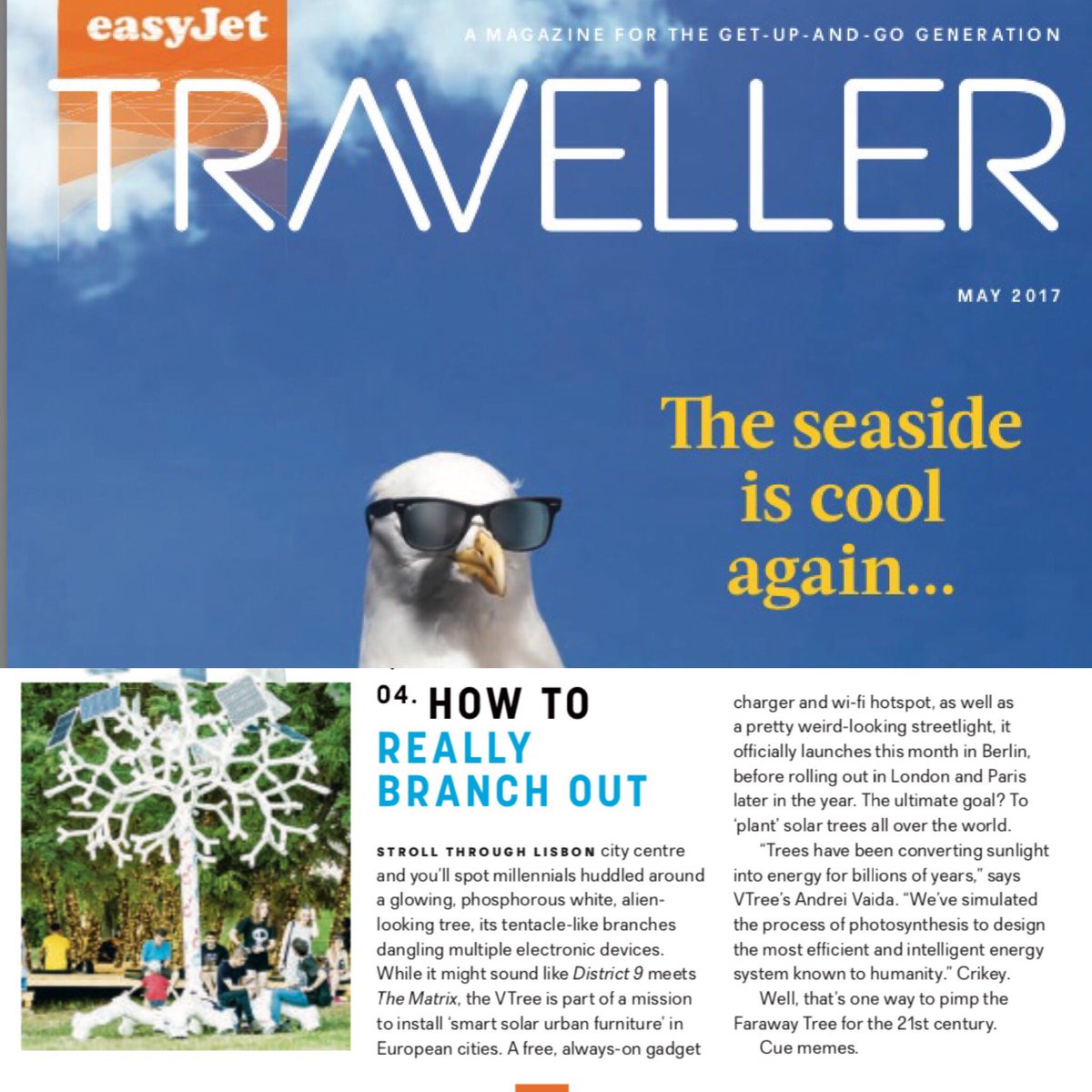 VTREE_SOLAR's tweet image. #VTree featured at May 2017 #easyJetMagazine 
"The #ultimate #goal? To ‘plant’ #solartrees all over the #world." #smartcity @IDTechEx #solar