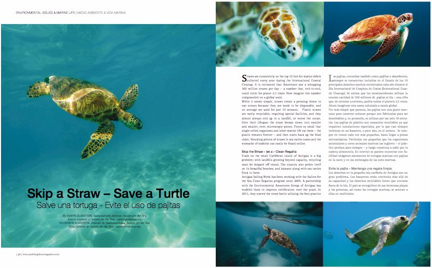 SailorsforSea's tweet photo. New feature about skipping straws to save sea turtles &amp; protect the ocean in Yachting Times Mag! https://t.co/Op8XYU9ac6 #StrawlessOcean https://t.co/7xli8pO5Dg