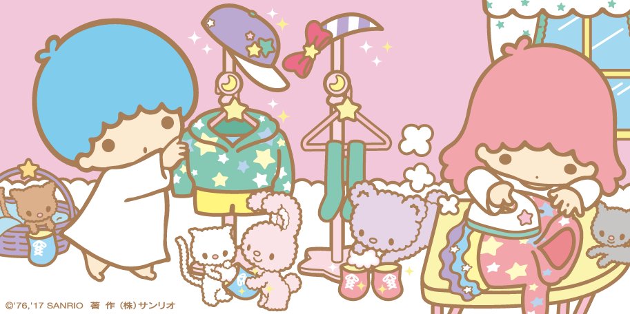 pink hair 1girl 1boy star (symbol) window blue hair stuffed toy  illustration images
