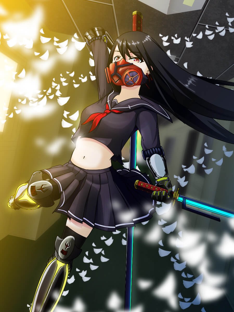 黒髪ロングガスマスク強化義手義足サイバー刀女子高生 要素過多 そーろく Skeb募集中のイラスト 黒髪ロングガスマスク強化義手義足サイバー刀女子高生 要素過多 そーろく Skeb募集中のイラスト