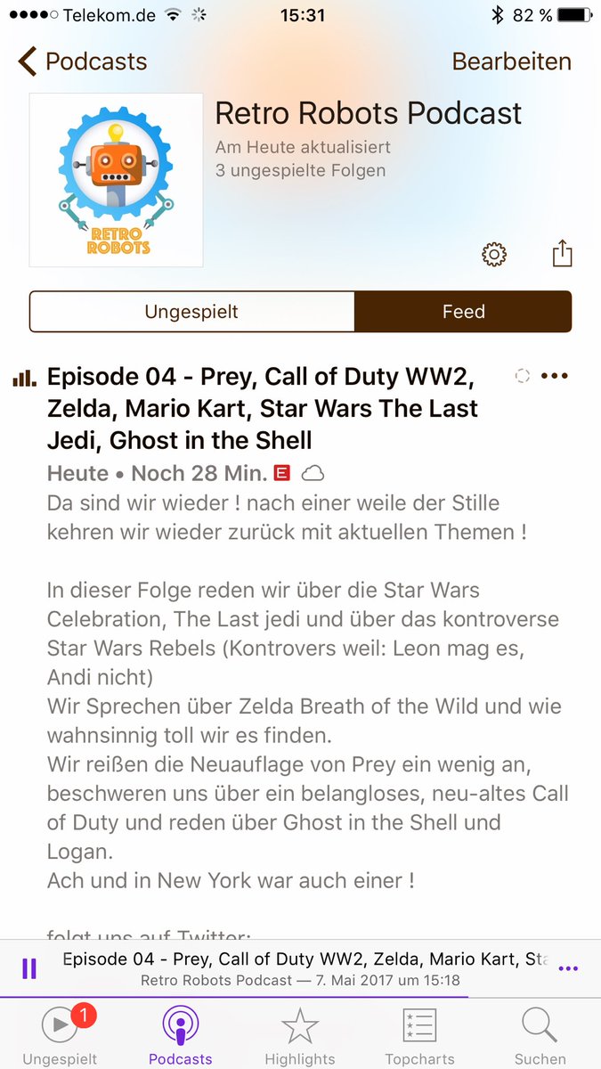 Episode 4 ist da 🙌🏻
Wir reden über StarWars, Prey, CallofDuty, Zelda BotW, Mario Kart, Ghost in the Shell und Logan

itunes.apple.com/de/podcast/ret…