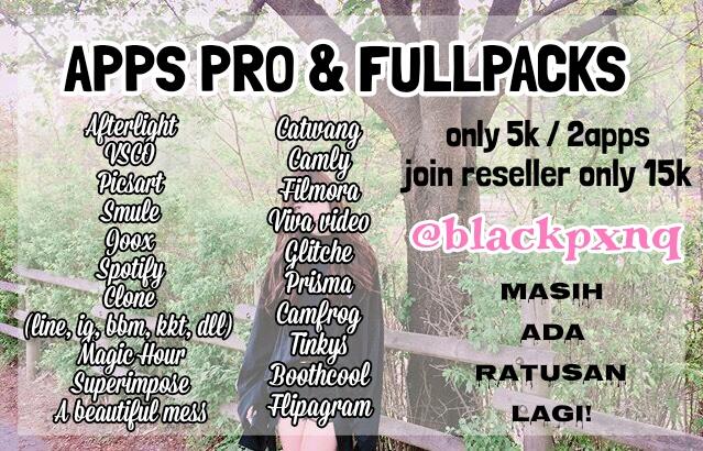 blackpxnq's tweet photo. 5k / app, beli 2 gratis 1.
Tersedia ratusan aplikasi pro fullpacks. Join reseller only 15k. https://t.co/RzA8DJkYZ6