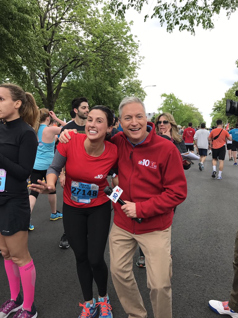 NBCPhiladelphia's tweet photo. Congrats to @danstamm and @JessieBoyington the first to cross for #TeamNBC10 #IBXRun10 @ibxrun10 https://t.co/ORnNCtuKax