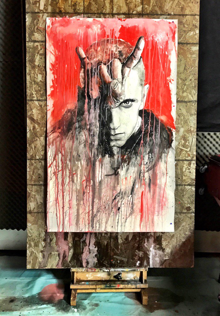 greggrunberg's tweet photo. My pal @prior2art is SO f-ing brilliant! Painted #Eminem during #Netathon2017 Proceeds go to @EpilepsyFdn THANK YOU! https://t.co/v3g1ioD0yz