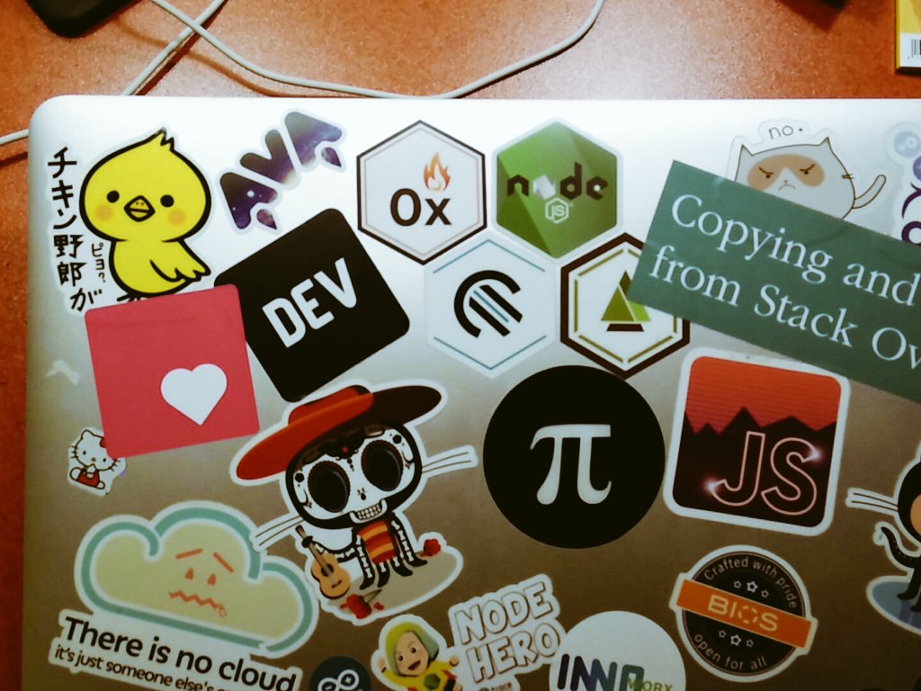 anoff_io's tweet photo. @ava__js @novemberborn @jsconfeu Had a nice lunch discussion with @novemberborn on the future of ava. Trying to contribute sth soon🐇
Upgraded my laptop with #avajs flair https://t.co/y2UQPyxbXF