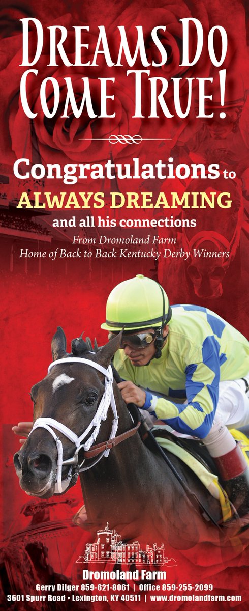 theTDN's tweet photo. "Dream Do Come True!" Congrats to #KentuckyDerby (G1) winner Always Dreaming and all his connections from @dromofarm https://t.co/GmfdhcOWnz