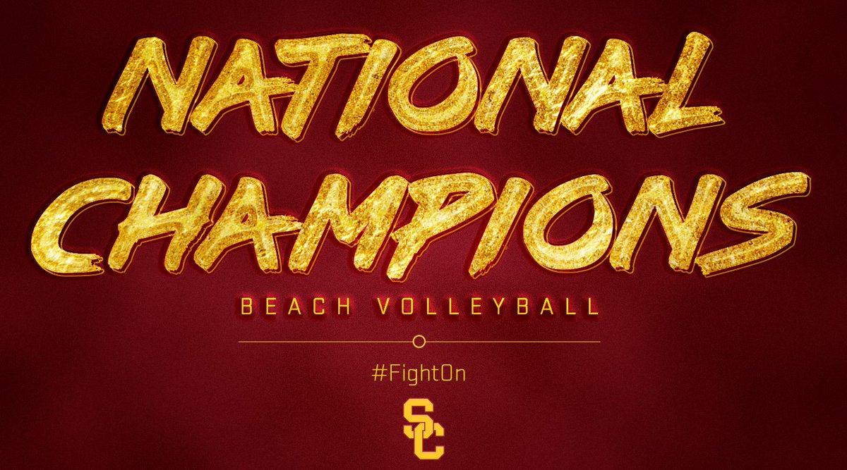 USCBeach's tweet photo. 🏆 NATIONAL CHAMPIONS!!! The Women of Troy defeat the Waves, 3-2, to capture the 2017 #NCAABeachVB CROWN! #FightOn ✌🏻🏐❤️💛 https://t.co/M4WZvM8bSo