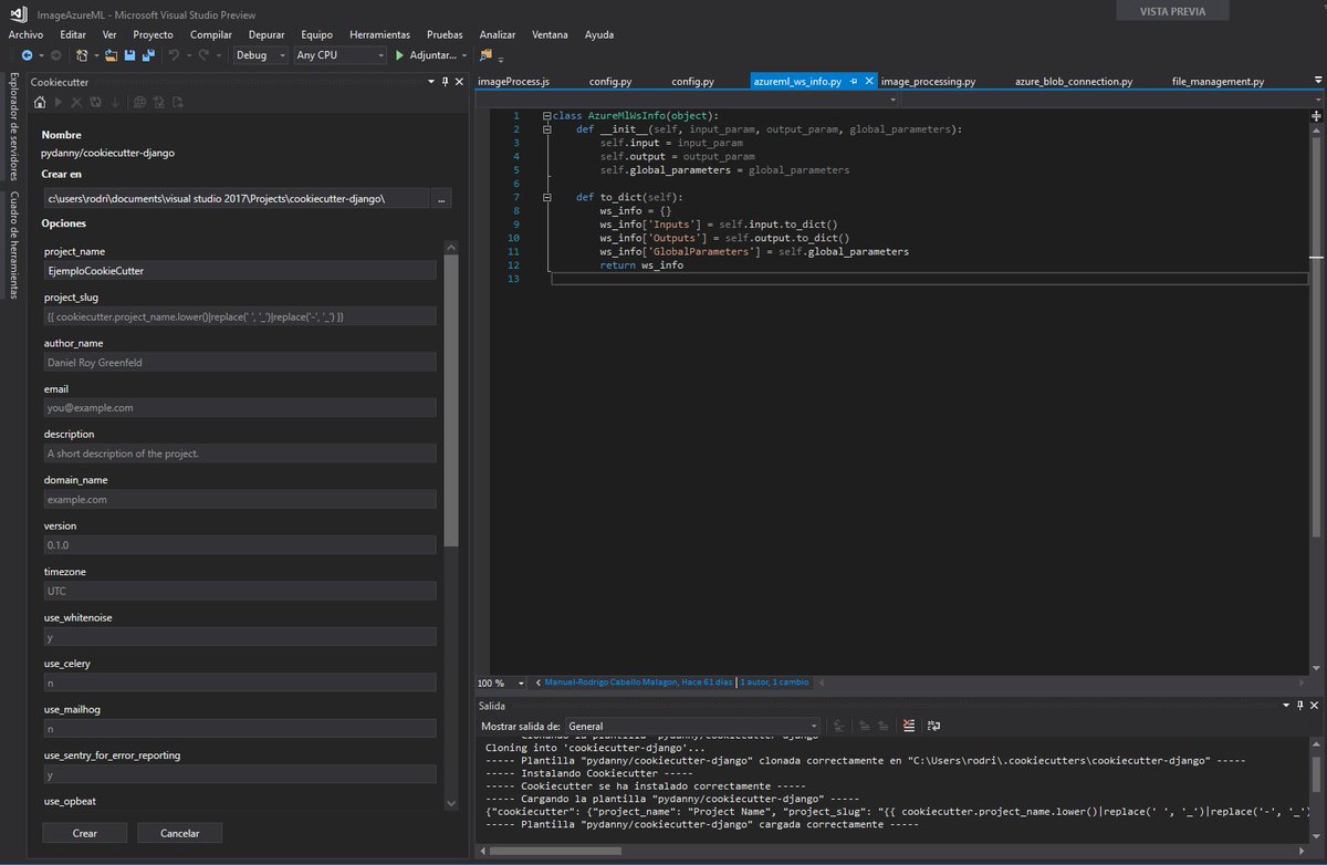 mrcabellom's tweet image. Testing #cookiecutter extension #VisualStudio2017 Preview #PythonTools. It looks great!