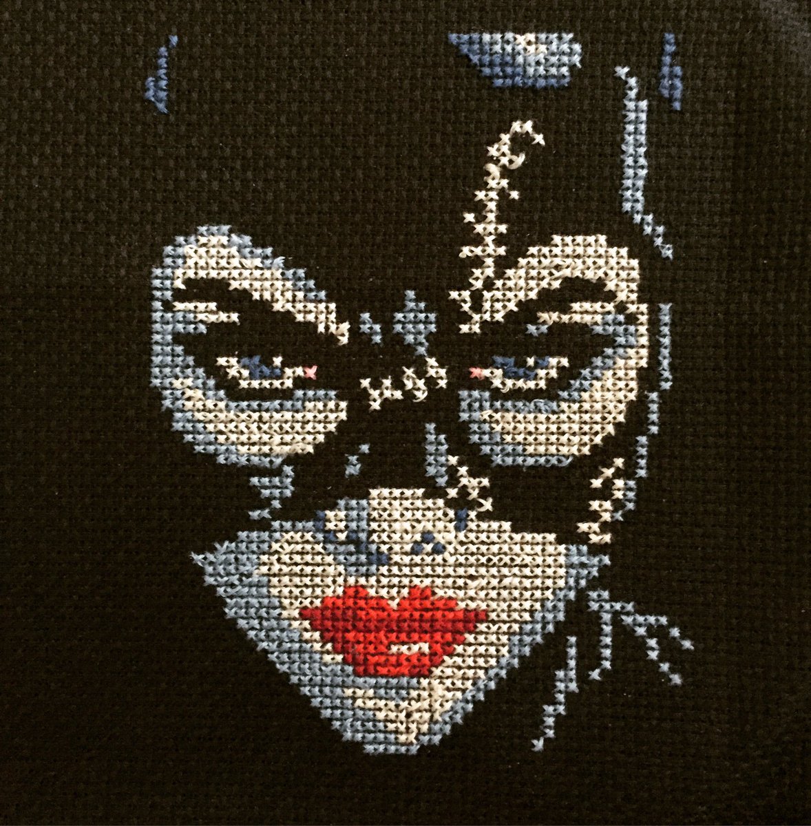ZAFStitch's tweet photo. Meow 🐱 Weekend project finished.. 😻love her! #Catwomen #Cateyes #Gotham #Crossstitch https://t.co/pAfIfAotbo