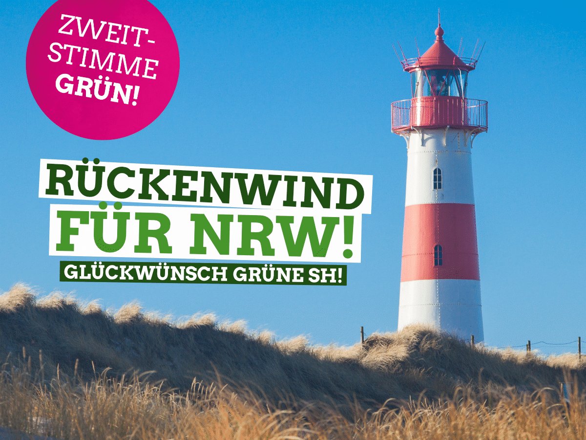 gruenenrw's tweet photo. Glückwunsch @Gruene_SH ! Dieses starke Ergebnis gibt uns in der letzten Woche Rückenwind! Für Umwelt, Fortschritt und Menschlichkeit #ltwnrw https://t.co/EI2Pc8WCYx