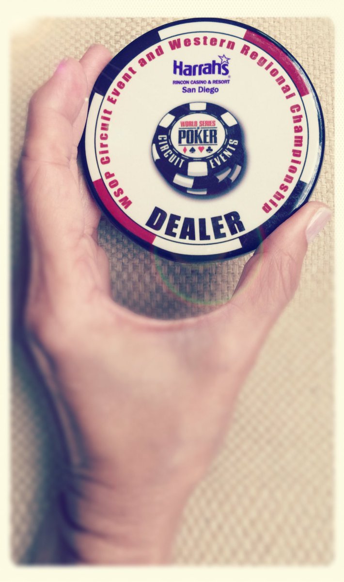 ChipEscal8tor's tweet photo. Limited Edition ceramic DEALER buttons. We will give away a bunch of these collectors items to players at our May 20 event @HarrahsSoCal! https://t.co/UMR86u3x0q