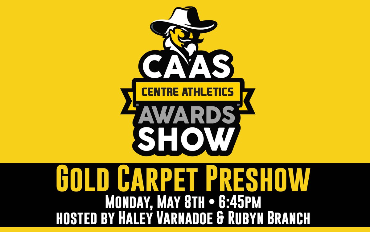 CentreAthletics's tweet photo. Catch the #CAAS Gold Carpet Preshow tomorrow night beginning at 6:45pm ET hosted by @HayDoeee &amp; @RGB615!! https://t.co/HIPilcHMby #GoldRush https://t.co/AmShUqTUrB