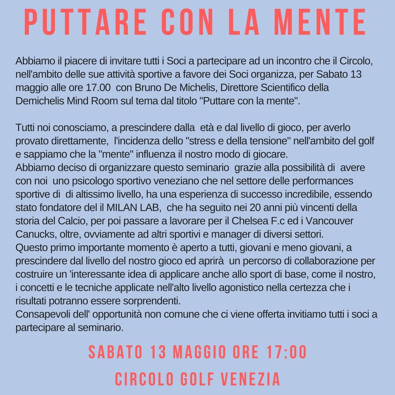 SABATO 13 MAGGIO ORE 17:00
"PUTTARE CON LA MENTE"