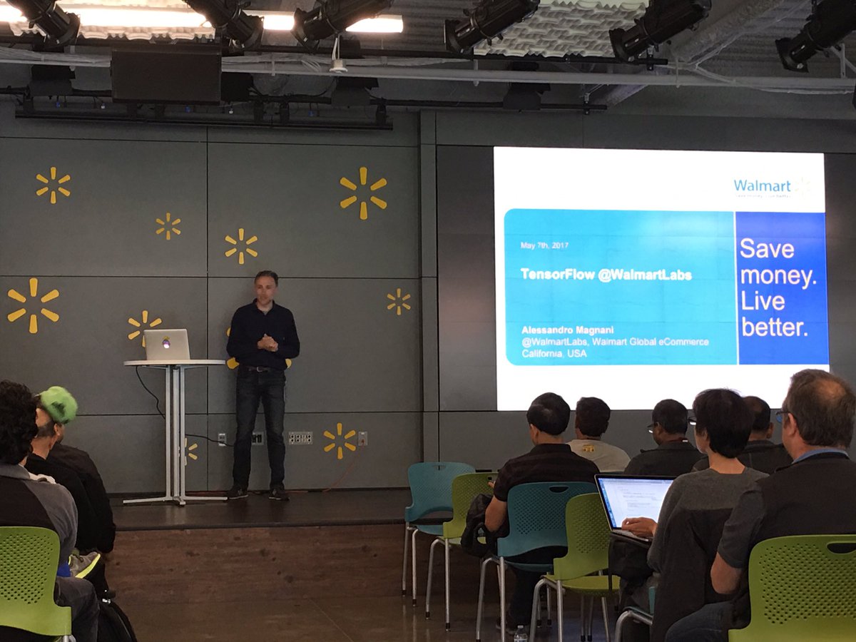 iaksinin's tweet photo. Great Opening talk by Alessandro Magnani @WalmartLabs on what they do with #AI at #TensorBeat Mega Meetup @TensorBeat #TensorFlow https://t.co/uJZnty6Xxk