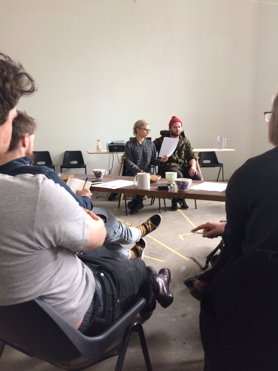 .<a href="/paulalmccloskey/">Paula McCloskey (she/her)</a> and <a href="/J_o_n_C_a_n/">Jon Cannon</a> performing 'scissors, paper, stone' by <a href="/v_vulpes/">Vulpes Vulpes</a> <a href="/annachrystals/">Anna Chryst Stephens</a> #multivoices