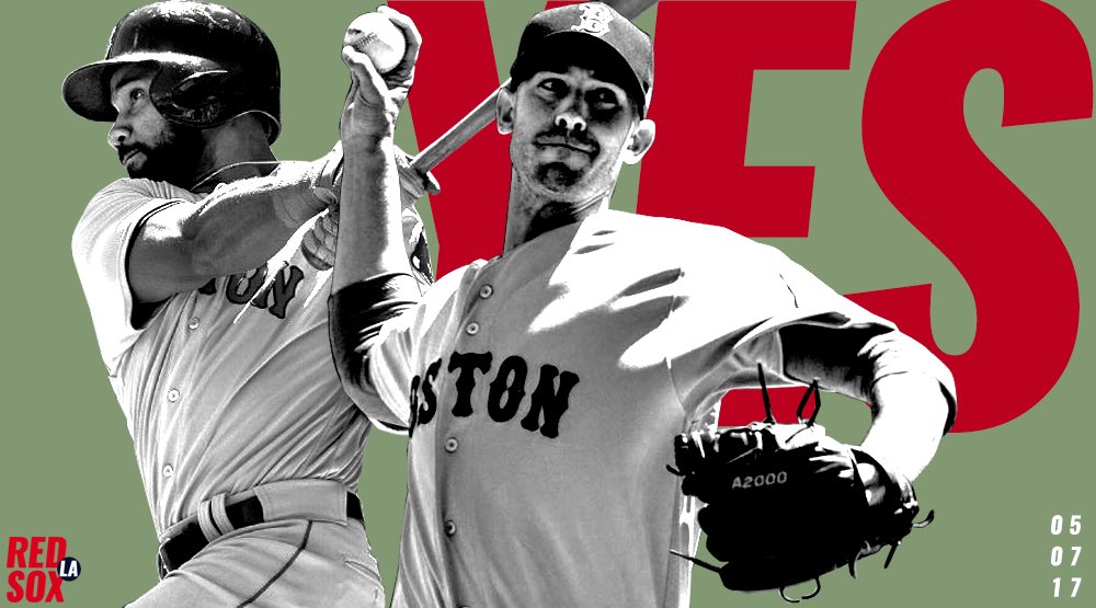 RedSoxLA's tweet photo. YES!!! #BennyHustle/X/#DandySandy w/3 hits each. @RickPorcello was lights out &amp; @CY24_7 w/2 bombs! Sale today. Keep it movin! #RedSoxNation https://t.co/jsKTnGzO7x