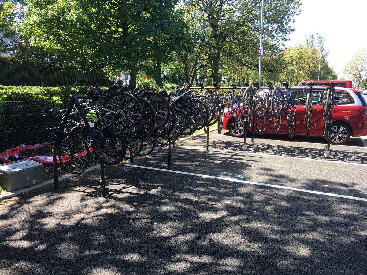 richardehowarth's tweet photo. @CyclingProjects Full house at the @LFC Cycle Hub today. 20 bikes on the racks, 4 on the rails at the side and glorious Anfield sunshine. https://t.co/EIW00UHJX3