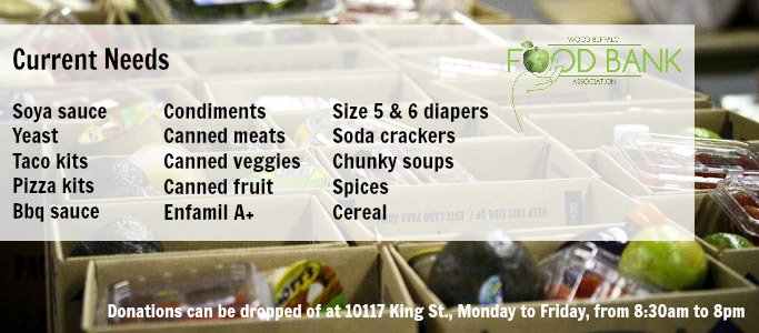 feedymm's tweet image. Donations can be dropped off at 10117 King St., Monday to Friday from 8:30am to 8pm. Thank you for your support #ymm! #donate